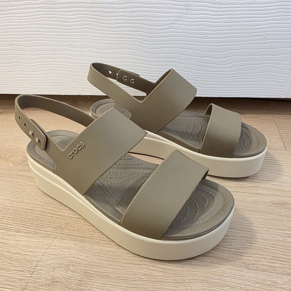 CROCS Olive Green and Cream Platform Sandals